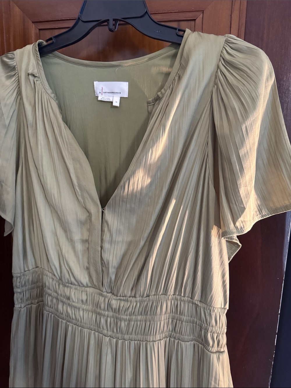 Anthropologie Olive Green V-Neck Tiered Maxi Dress - Picture 3 of 4